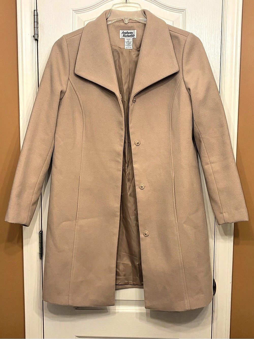 Vintage Style Anthony Richards Beige Single-Breasted Overcoat - Size L